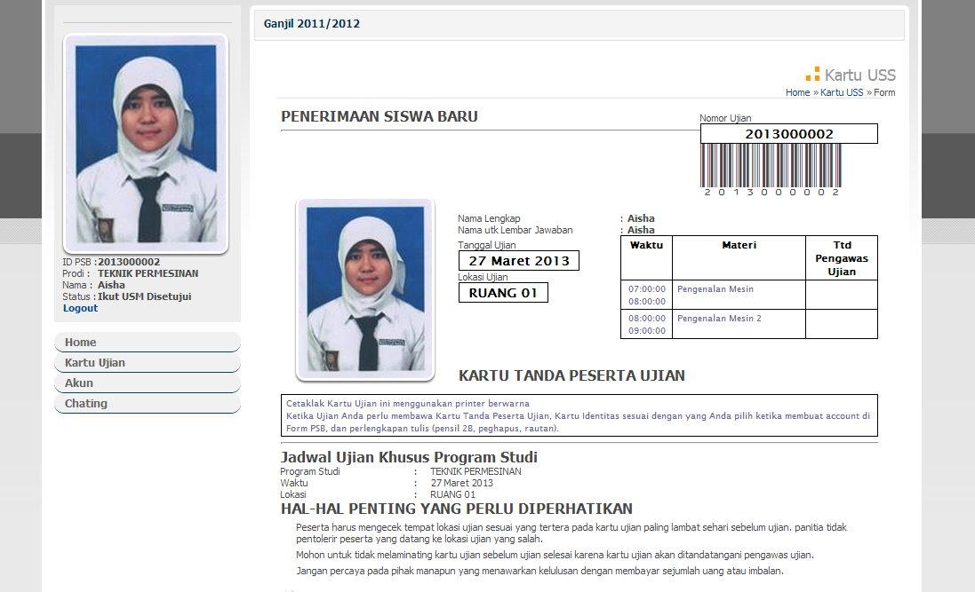 PSB Online Cetak Kartu Ujian PSB Online Cetak Kartu Ujian