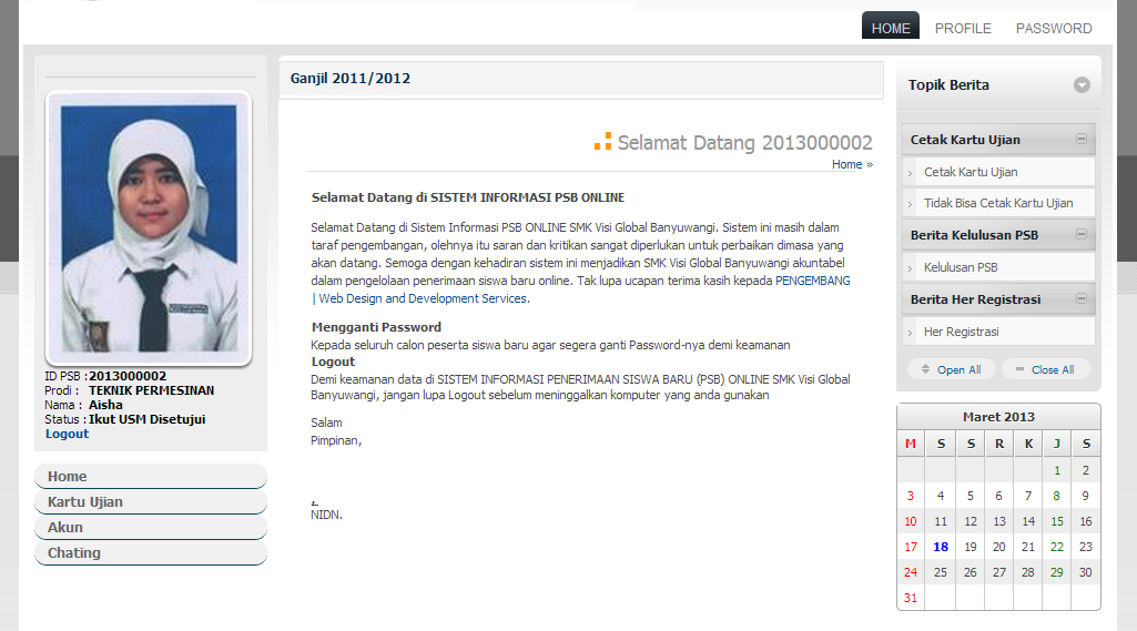 PSB Online di Halaman Home PSB Online di Halaman Home